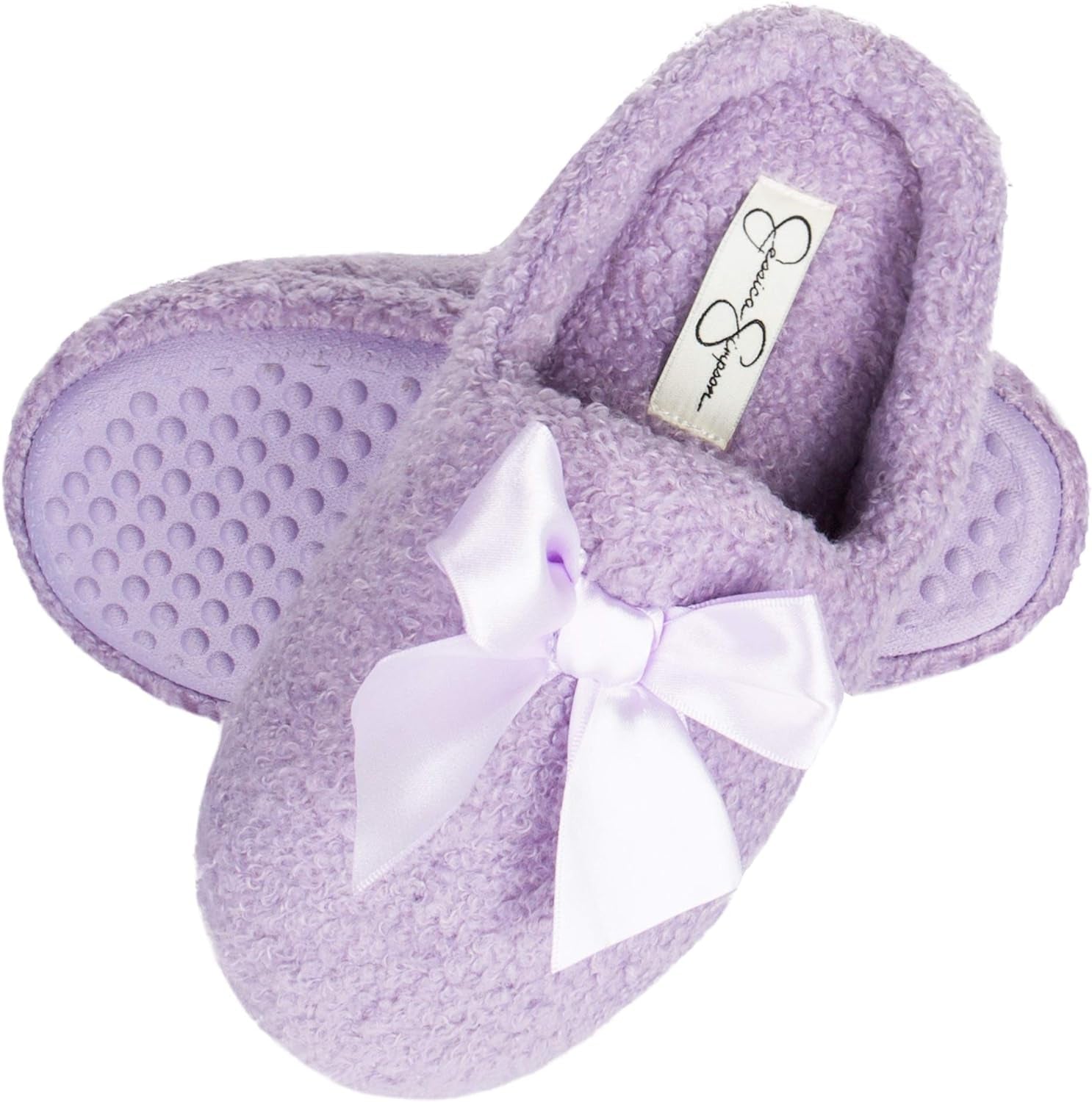 Girls Slip-On Clogs - Fuzzy Comfy Warm Memory Foam Sherpa Slippers with Satin Bow