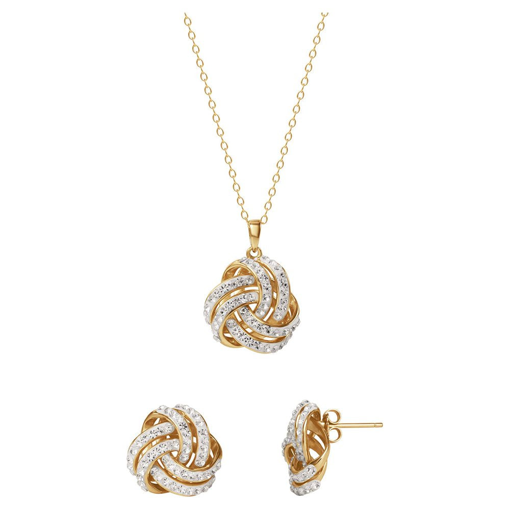 Brilliance Love Knot 18K Gold Crystal Pendant and Earring Set