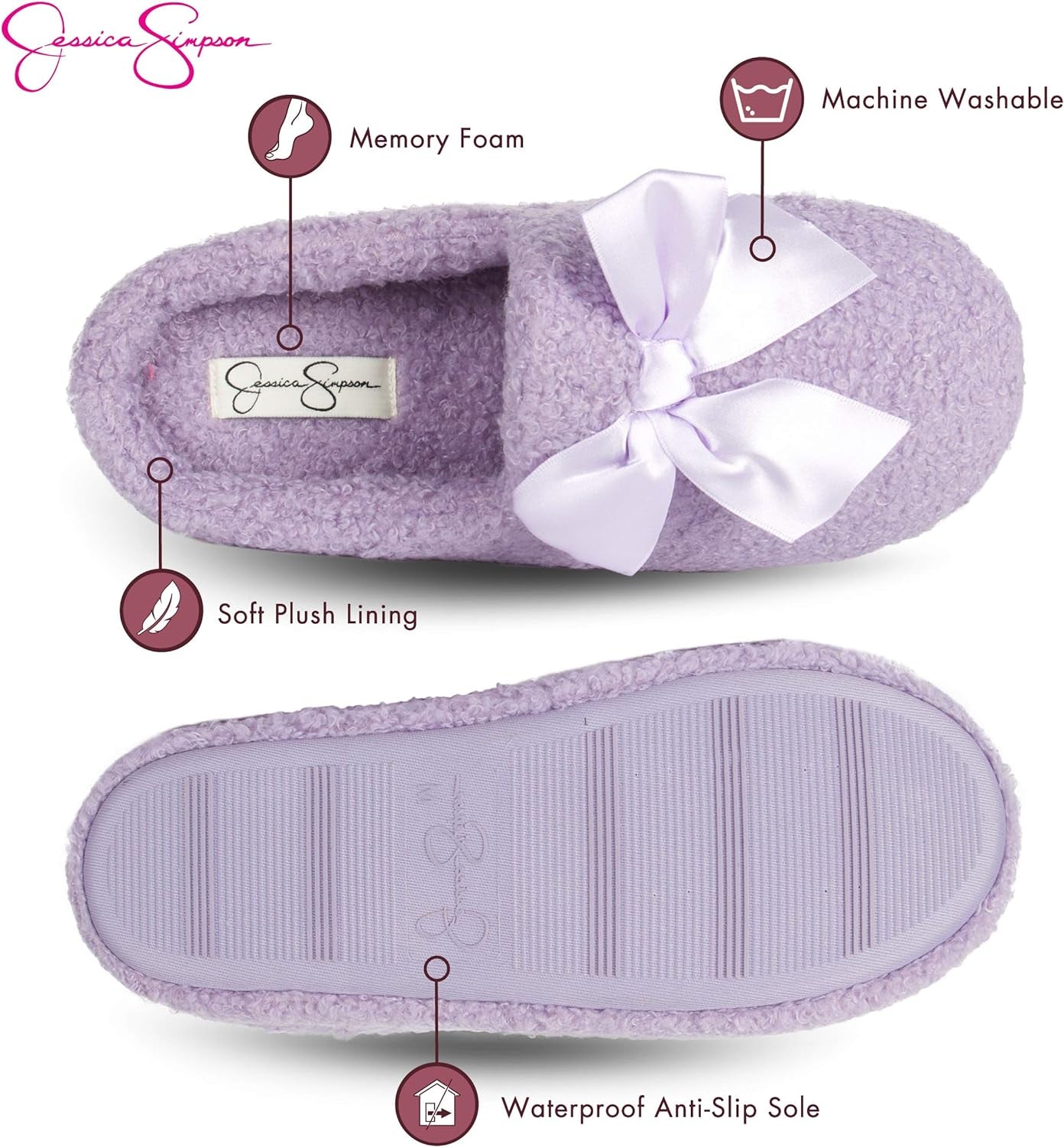 Girls Slip-On Clogs - Fuzzy Comfy Warm Memory Foam Sherpa Slippers with Satin Bow