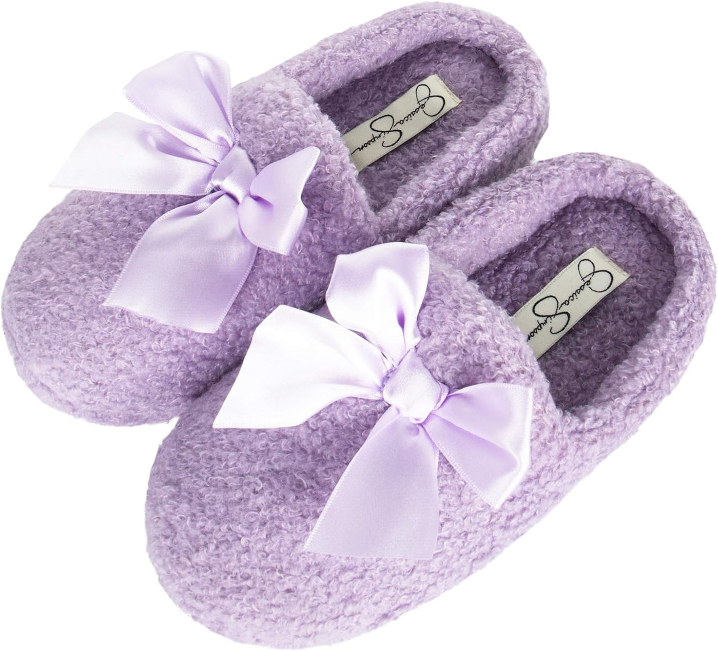 Girls Slip-On Clogs - Fuzzy Comfy Warm Memory Foam Sherpa Slippers with Satin Bow