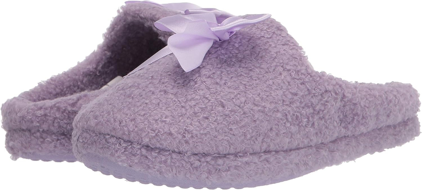 Girls Slip-On Clogs - Fuzzy Comfy Warm Memory Foam Sherpa Slippers with Satin Bow