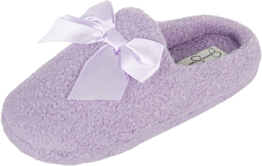 Girls Slip-On Clogs - Fuzzy Comfy Warm Memory Foam Sherpa Slippers with Satin Bow