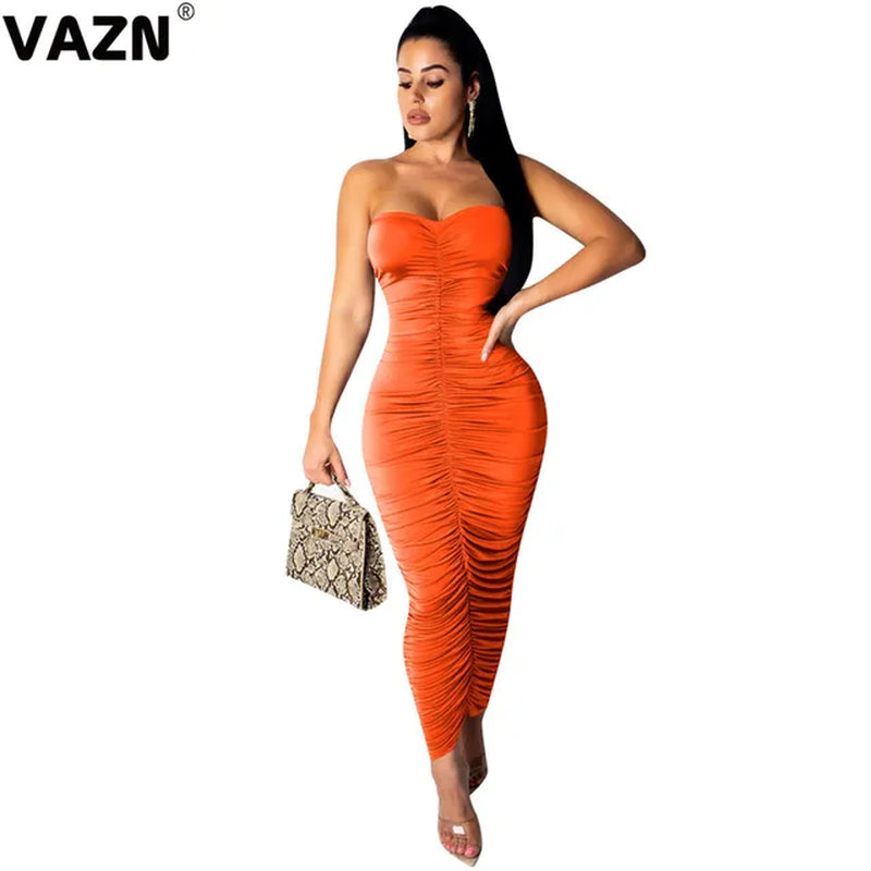 GOFN 16228 Bandage Bodycon Holiday Night Club Strapless Sexy Slim Young Long Dress 2019 Design Sleeveless Dress Women Dress